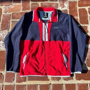 Columbia Colorblock Fleece Jacket Red Navy Full Zip L